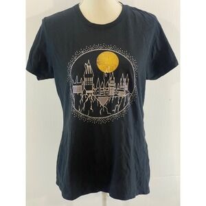 Black Harry Potter Hogwarts Moonrise Line Art TShirt Women's Size L